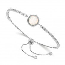 Quality Gold Sterling Silver Rhodium-plated Lab Created Opal & CZ Adjustable Bracelet - QG4774