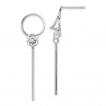 Quality Gold Sterling Silver Rhodium-plated CZ Circle & Bar Post Dangle Earrings - QE15280