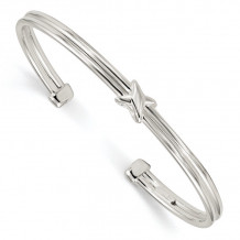Quality Gold Sterling Silver Polished -X- Cuff Bangle Bracelet - QB1147