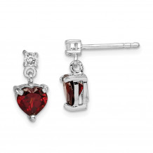 Quality Gold Sterling Silver Rhodium-plated Heart Garnet White Topaz Dangle Earrings - QE14285