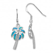 Quality Gold Sterling Silver  Blue Opal Inlay Palm Tree Dangle Earrings - QE7441