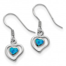 Quality Gold Sterling Silver  Blue Opal Inlay Center Heart Dangle Earrings - QE7437