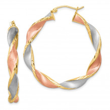 Quality Gold Sterling Silver Rhodium-plated & Yellow Rose Vermeil  Hoop Earrings - QE8443