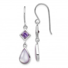 Quality Gold Sterling Silver Rhodium-plated Purple CZ and Purple MOP Dangle Earring - QE15374
