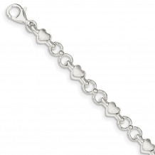 Quality Gold Sterling Silver Polished and Brushed Hearts and Circles Bracelet - QG3310-7.5