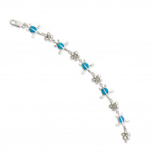 Quality Gold Sterling Silver 7in  Blue Opal Inlay Tortoise   Flower Bracelet - QG3114-7