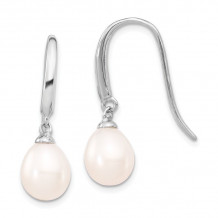 Quality Gold Sterling Silver Rhod-plat 8-9mm White FWC Rice Pearl Dangle Earrings - QE4333