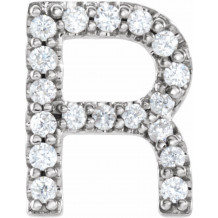 14K White .06 CTW Diamond Single Initial R Earring - 867976090P