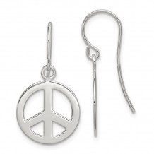Quality Gold Sterling Silver Polished Peace Sign Dangle Earrings - QE7381