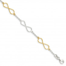 Quality Gold Sterling Silver Polished Flash Gold Infinity Symbol Bracelet - QG3586-7.5