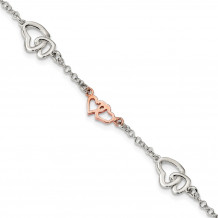Quality Gold Sterling Silver Rose Gold-plated Polished Heart Bracelet - QG4608-7.5