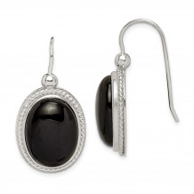 Quality Gold Sterling Silver Black Agate Dangle Earrings - QE9394