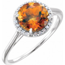 14K White Citrine & .05CTW Diamond Ring - 7163270020P