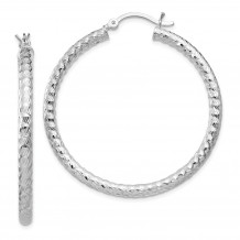 Quality Gold Sterling Silver Polished Diamond-cut Hinged Hoop Earrings - QE11499