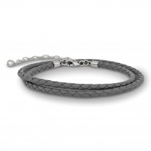 Quality Gold Sterling Silver Reflections Gray Leather 14in  2in ext Choker Bracelet - QRS4049GRAY-14