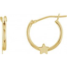 14K Yellow Hinged Hoop Earrings with Star - 1920291030P