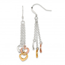 Quality Gold Sterling Silver Polished Three-tone Heart Dangle Earrings - QE8748