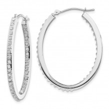 Quality Gold 14k White Gold Diamond Fascination Oval Hinged Hoop Earrings - DF238