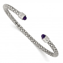 Quality Gold Sterling Silver Amethyst Textured Cuff Bracelet - QG4808