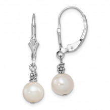 Quality Gold Sterling Silver Rhodium plated White FW Cultured Pearl Dangle Earrings - QE5403
