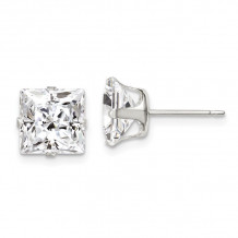 Quality Gold Sterling Silver 8mm Square Snap Set CZ Stud Earrings - QE7504