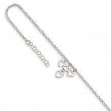 Quality Gold Sterling Silver Open Heart Dangles Anklet - QG4734-9