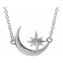 Platinum Crescent Moon & Star 16-18 Necklace - 86843603P