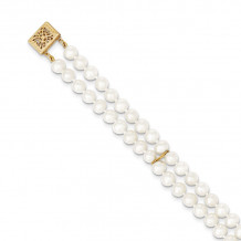 Quality Gold 14k White Near Round FW Cultured Pearl 2-strand Bracelet - PR13-7.5