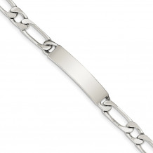 Quality Gold Sterling Silver 8.5inch Polished Engraveable 1 Figaro Link ID Bracelet - QID115-8.5