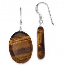 Quality Gold Sterling Silver Tiger's Eye Dangle Earrings - QE6197