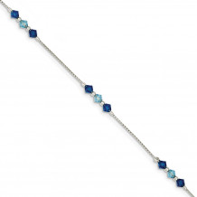 Quality Gold Sterling Silver Polished Aquamarine Capri Blue Glass Bead Bracelet - QG3356-7.5