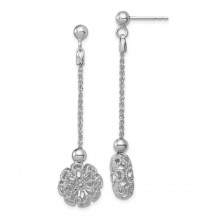 Quality Gold Sterling Silver Rhodium-plated Polished &  Flower Post Dangle Earrings - QE11381