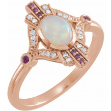 14K Rose Cabochon Ethiopian Opal, Pink Sapphire & .06 CTW Diamond Ring - 72093602P