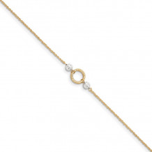 Quality Gold 14k Two Tone Circle & Bead 9in with Anklet - ANK228-10