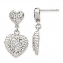 Quality Gold Sterling Silver CZ Heart Dangle Earrings - QE14404