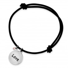 Quality Gold Sterling Silver Black Leather Expandable Cord Bracelet - QG2936
