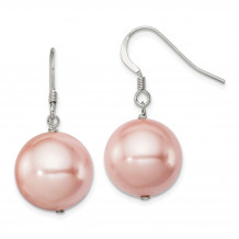 Quality Gold Sterling Silver 14-15mm Pink Shell Bead Dangle Earrings - QE12851