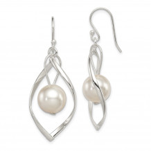 Quality Gold Sterling Silver Twist Dangle Simulated Pearl Earrings - QE8960