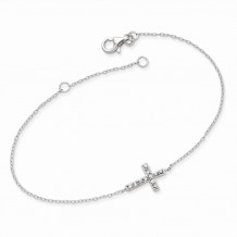 Quality Gold Sterling Silver with CZ Sideways Cross w  Bracelet - QG3470-7