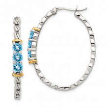 Quality Gold Sterling Silver 14k Accent Light Swiss Blue Topaz Hoop Earrings - QTC1596