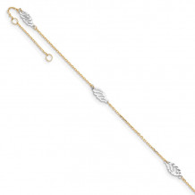 Quality Gold 14k Two Tone Diamond-cut Polished Leaf   Anklet - ANK281-10