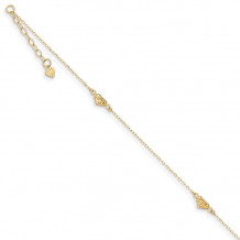 Quality Gold 14k Polished Diamond-cut Triple Puffed Hearts Anklet - ANK287-9