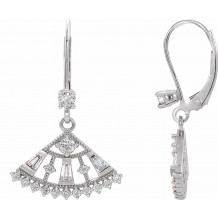 14K White 3/4 CTW Diamond Lever Back Fan Earrings - 86963600P