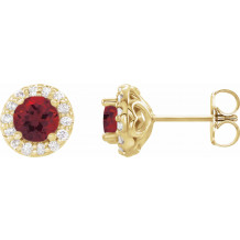 14K Yellow 6 mm Round Mozambique Garnet & 1/4 Diamond Earrings - 86839792P