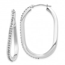 Quality Gold 14k White Gold Diamond Oval Twist Hinged Hoop Earrings - DF151