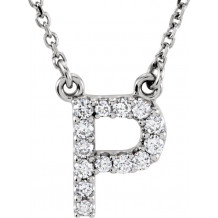 14K White Initial P 1/8 CTW Diamond 16 Necklace - 67311115P