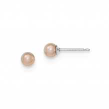 Quality Gold Sterling Silver 4-5mm Purple FW Cultured Round Pearl Stud Earrings - QE12725