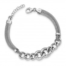 Quality Gold Sterling Silver Rhodium-plated Fancy Chain 2-strand Bracelet - QG5115-7
