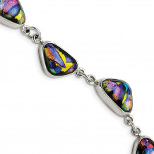 Quality Gold Sterling Silver Multicolor Triangle Dichroic Glass 9in Toggle Bracelet - QG2751-9
