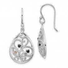 Quality Gold Sterling Silver Rhodium-plated Polished & Textured   CZ Dangle Earrings - QE12246